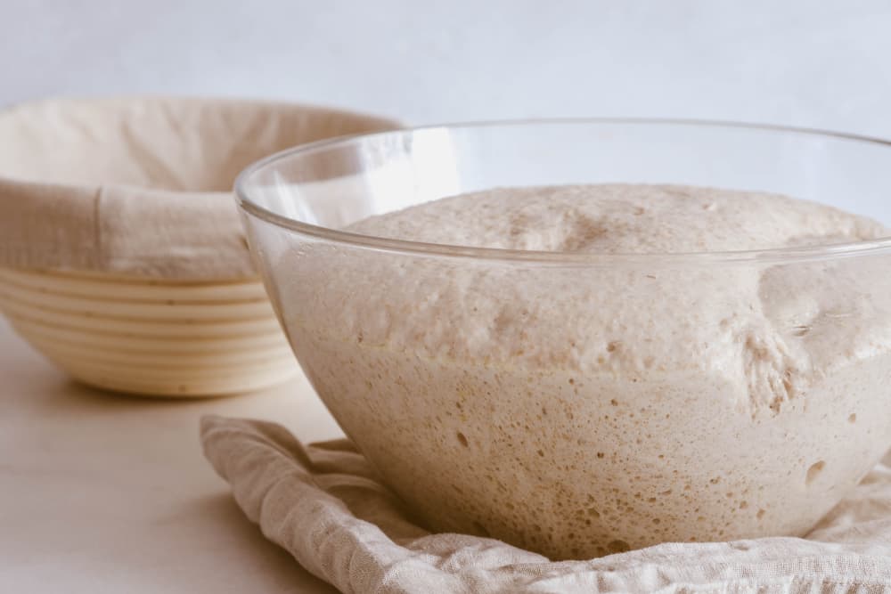 Yeasted bread proofing on the table
