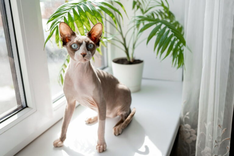 Sphynx cat sitting by window