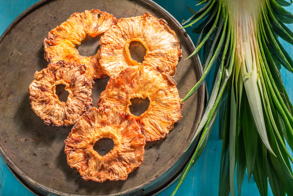 Dried pineapple on plate