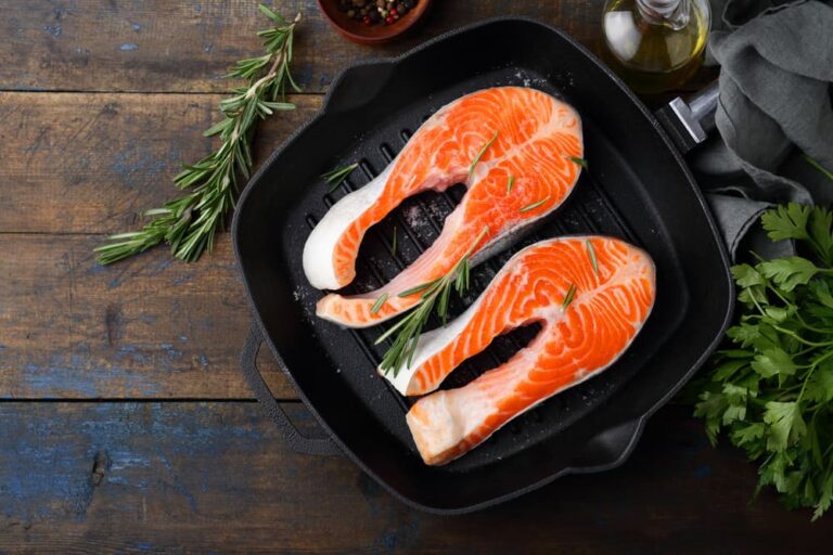 Salmon filets in pan