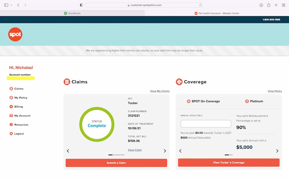 Member dashboard with coverage