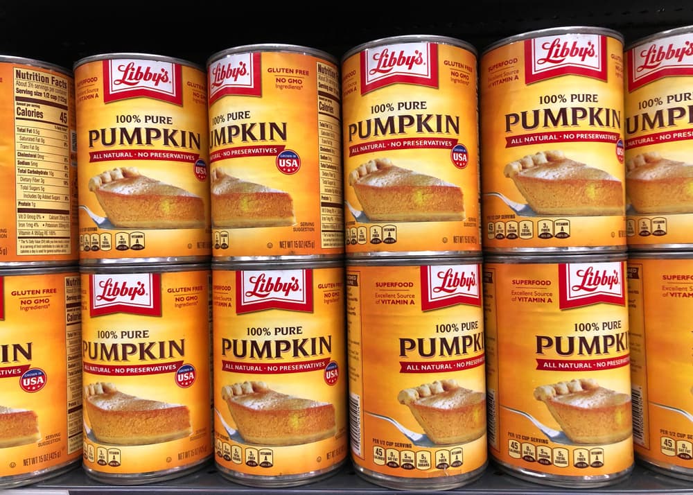 Canned pumpkin on store shelves