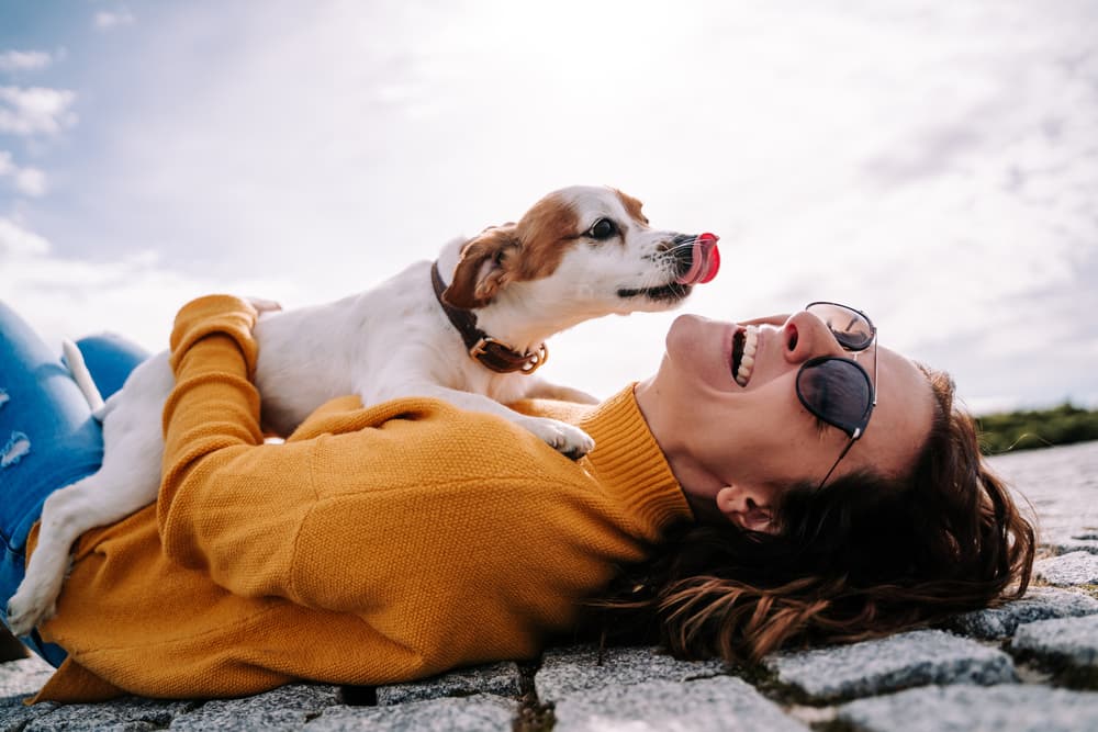 Woman with dog in park