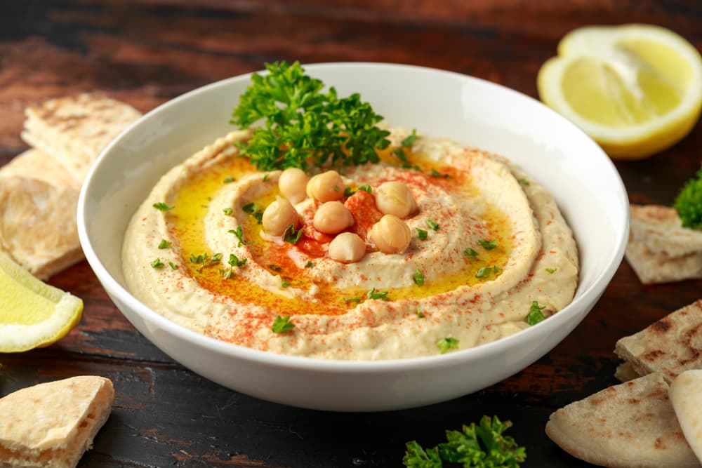 Hummus on table