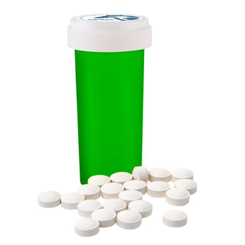 Green medication bottle with Trazodone tablets