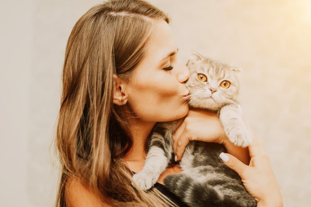 Owner and cat having a cozy moment