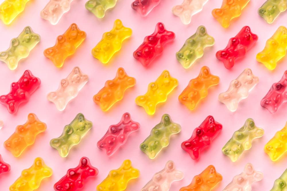 gummy bears on pink background