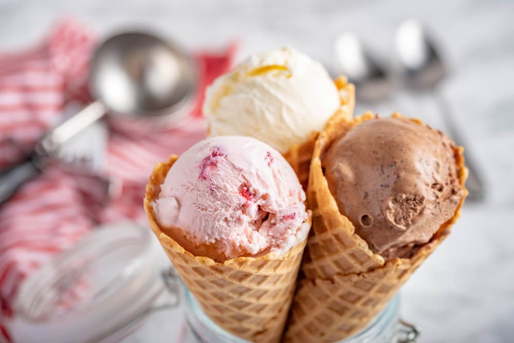 Three ice cream cones