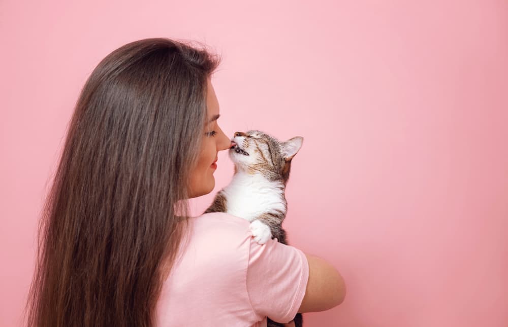 Woman loving cat