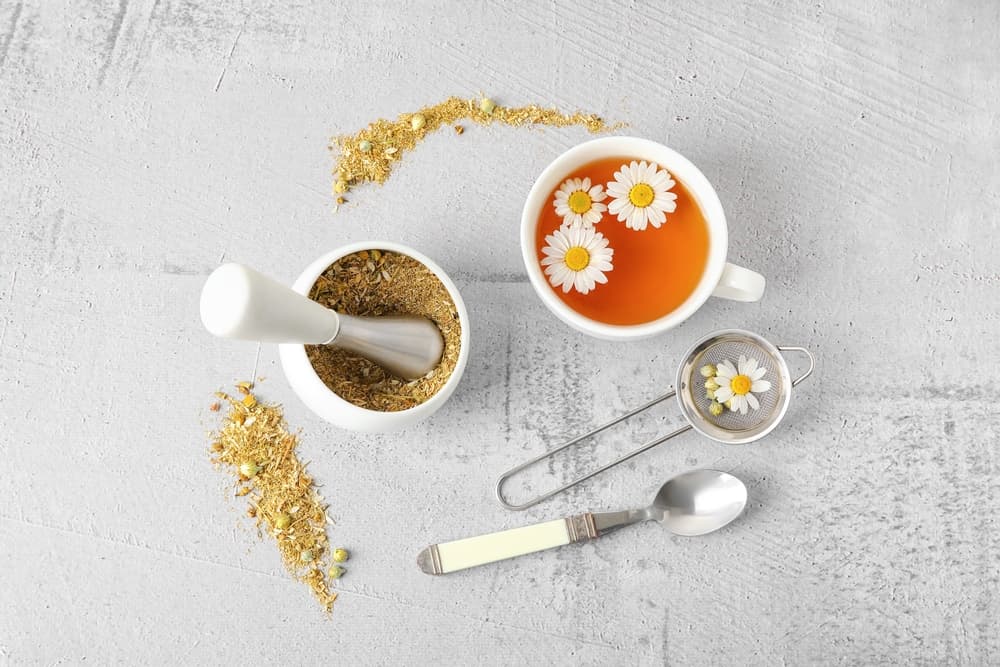 chamomile tea on table