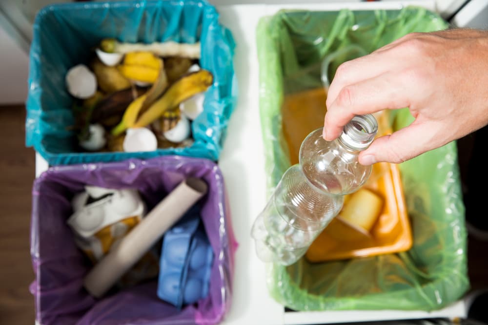 Overview of recycling bin at home